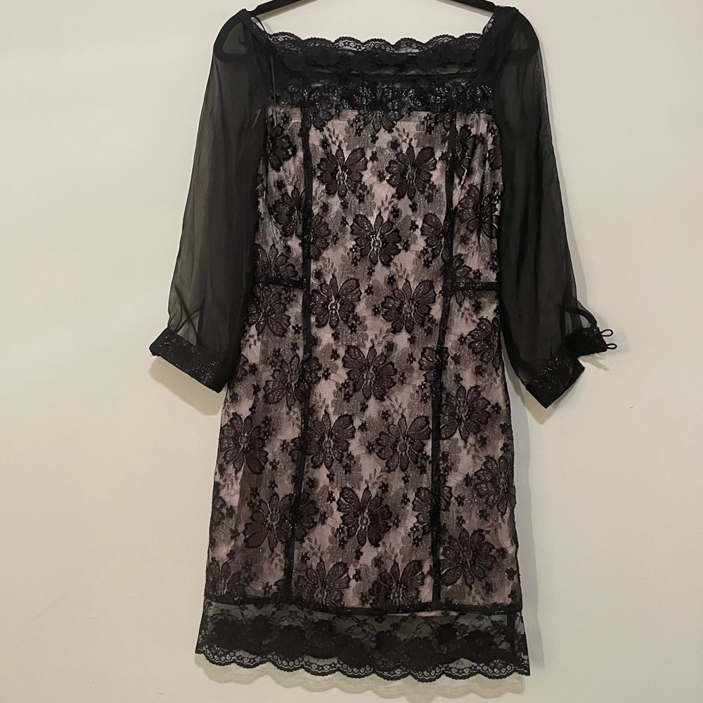 H&M Black Lace Mini dress with Sheer Sleeves - Picture 2 of 7